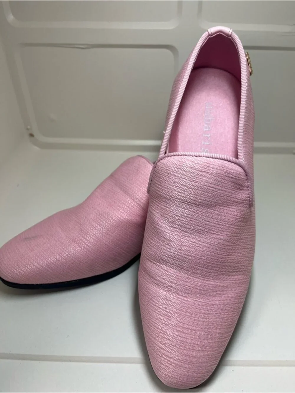 UUBARIS Men's Pink Tuxedo Loafers Textured Knit Slip On Dress Driving Shoes